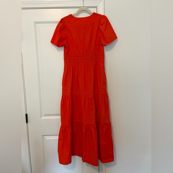 Quince 100% Organic Cotton Poplin Tiered Maxi Dress Vermilion Red - Picture 7 of 10